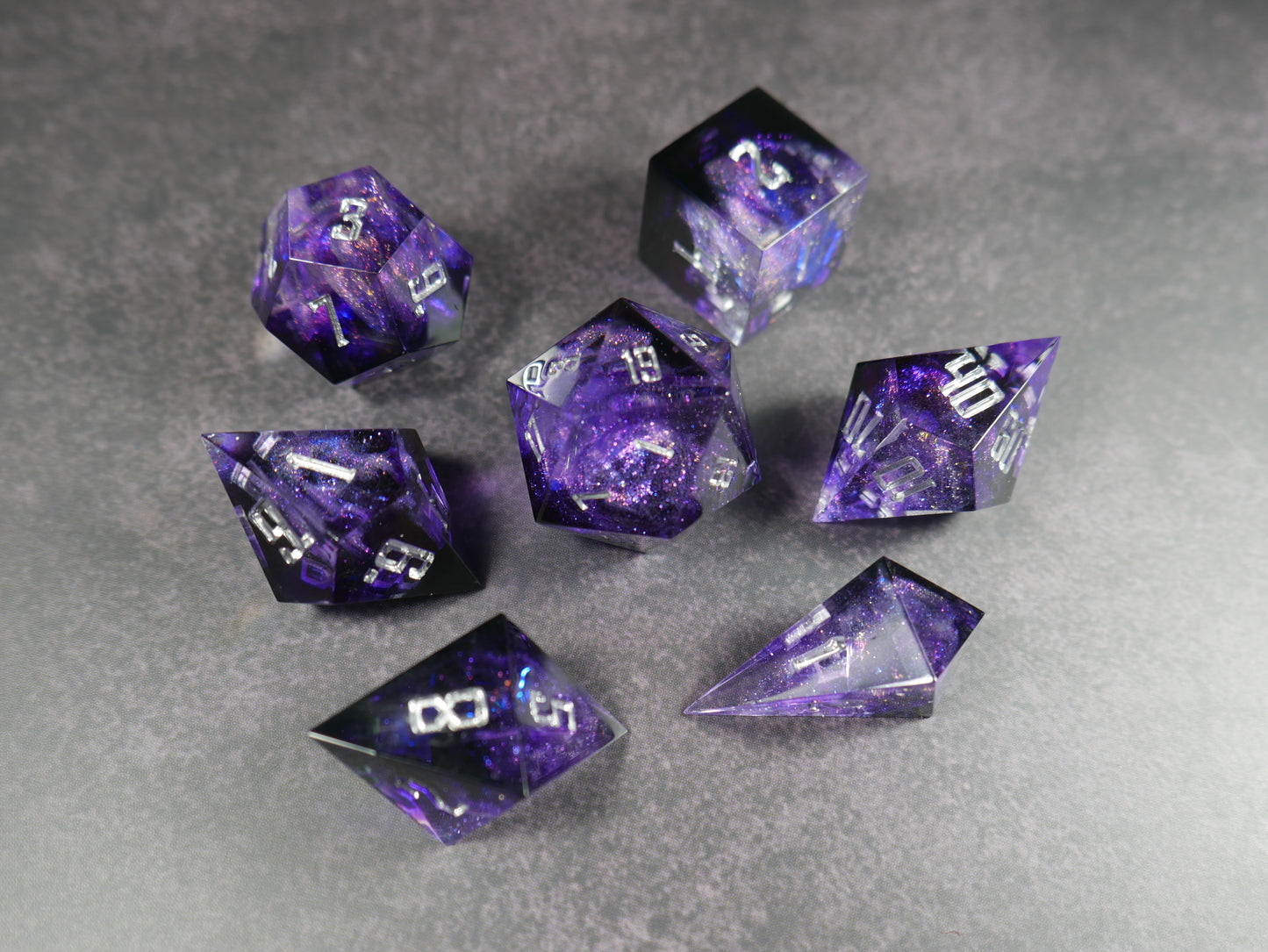 Stunning black and blue dice set for ttrpgs dnd and board games