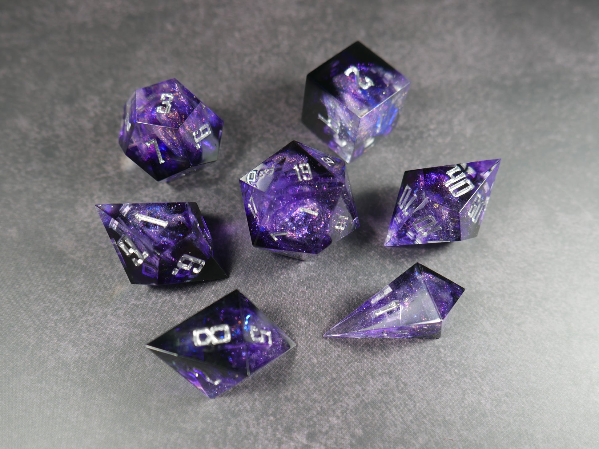 Stunning black and blue dice set for ttrpgs dnd and board games