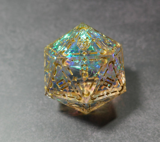 clear stunning with gold lettering and accents d20 die